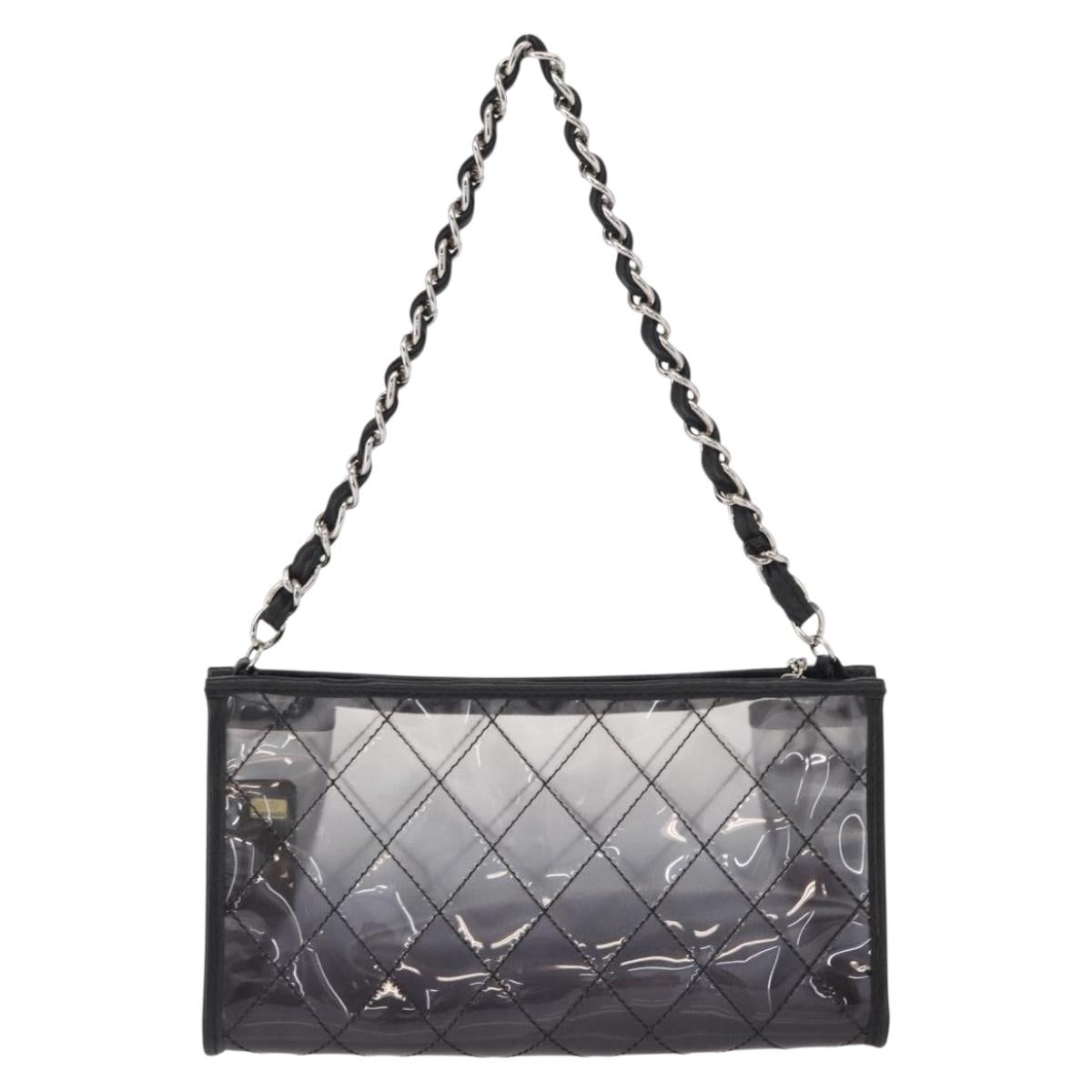 CHANEL Matelasse Chain Shoulder Bag Vinyl Leather Black Silver CC Auth 159885