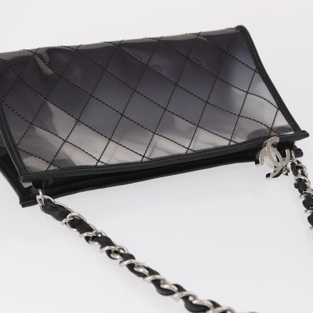 CHANEL Matelasse Chain Shoulder Bag Vinyl Leather Black Silver CC Auth 159885