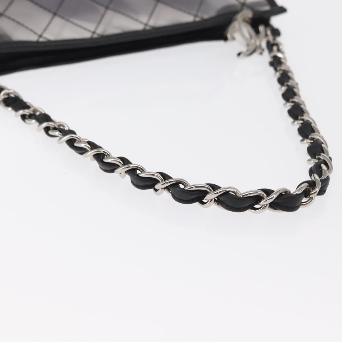 CHANEL Matelasse Chain Shoulder Bag Vinyl Leather Black Silver CC Auth 159885
