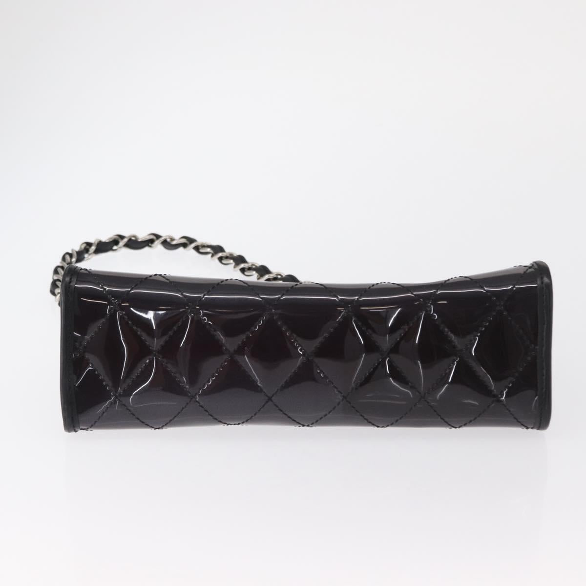 CHANEL Matelasse Chain Shoulder Bag Vinyl Leather Black Silver CC Auth 159885