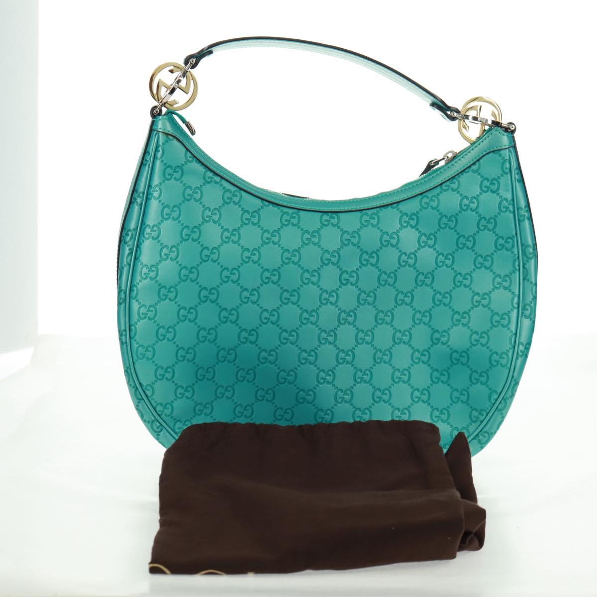GUCCI GG Canvas Guccissima Bag Light Blue Silver Gold 232962 Auth 159906SAV