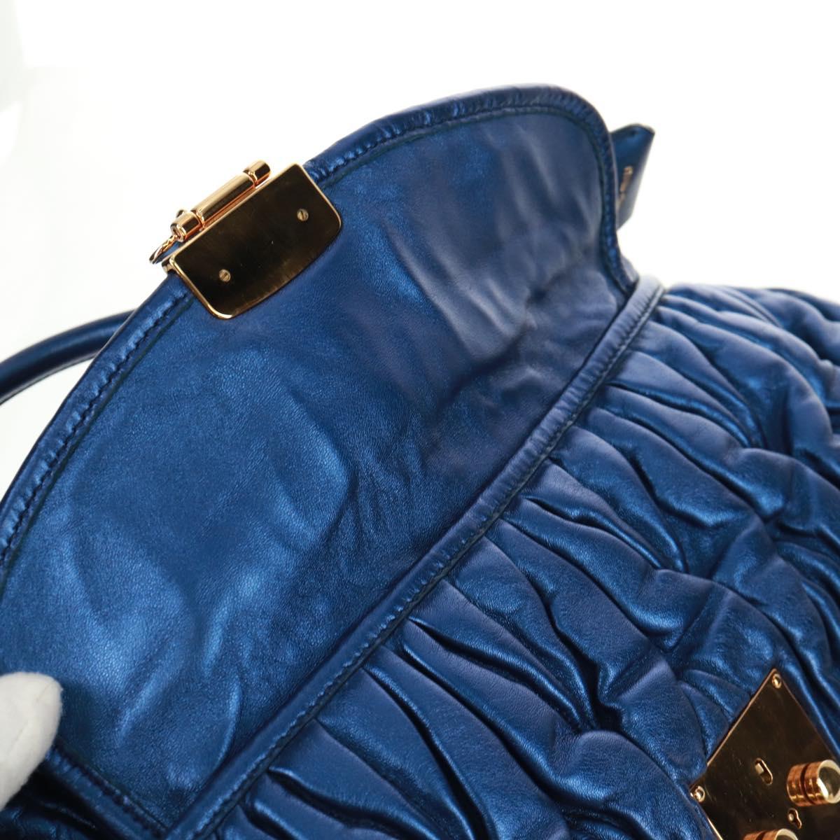 Miu Miu Matelasse Hand Bag Leather 2way Blue Gold Auth 159908SAV