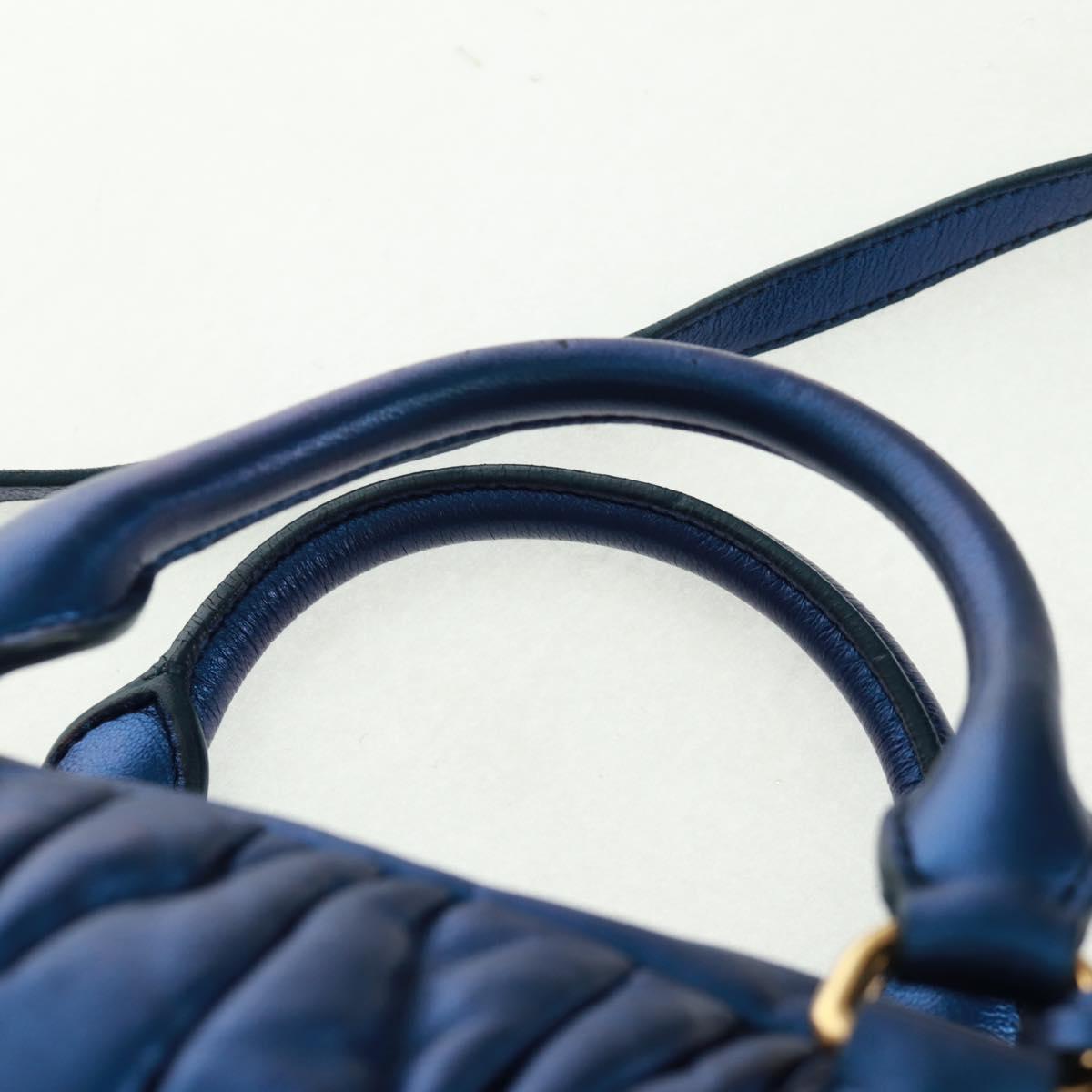 Miu Miu Matelasse Hand Bag Leather 2way Blue Gold Auth 159908SAV