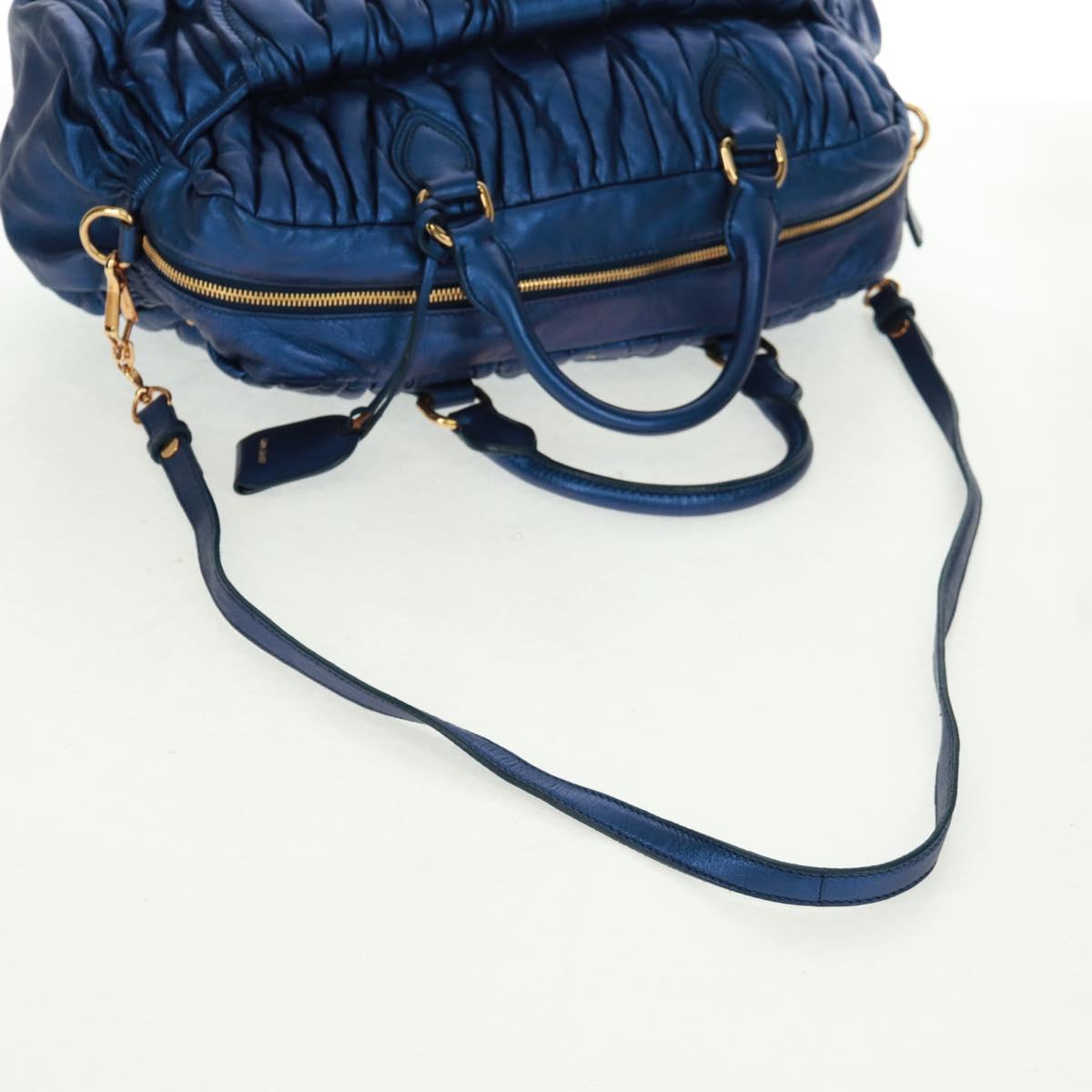Miu Miu Matelasse Hand Bag Leather 2way Blue Gold Auth 159908SAV