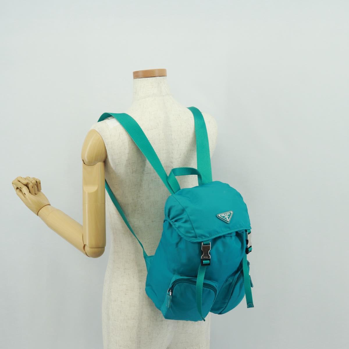 PRADA Backpack Nylon Turquoise Blue Silver Auth 159914V