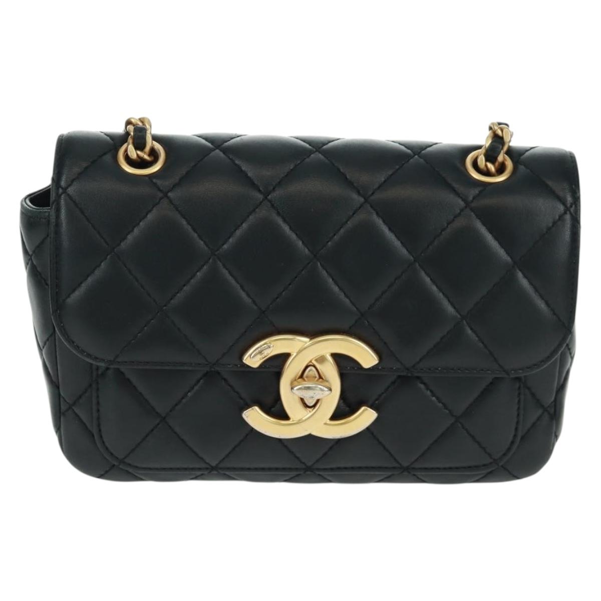 CHANEL Matelasse Chain Shoulder Bag Lamb Skin Black Gold CC Auth 159919SAM