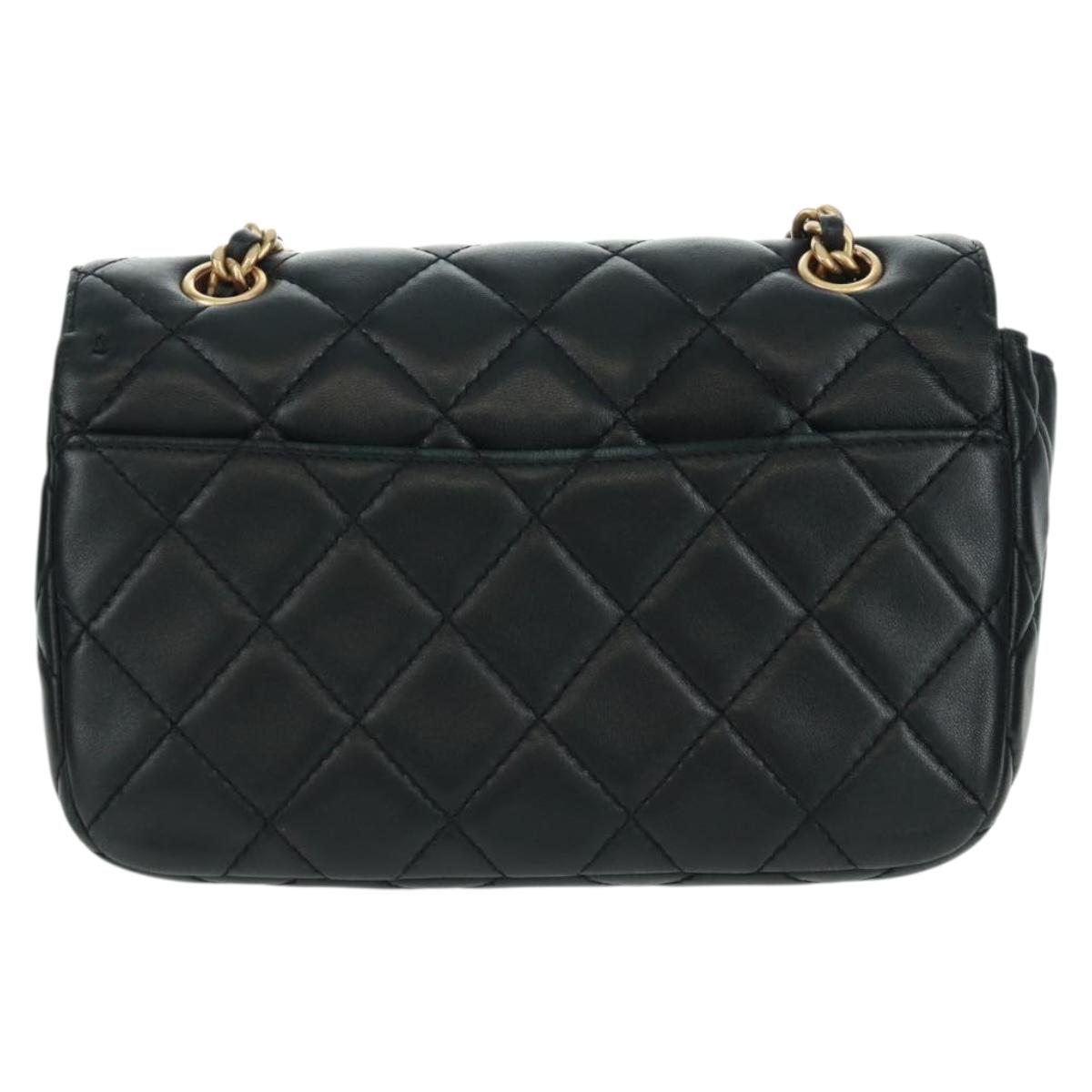 CHANEL Matelasse Chain Shoulder Bag Lamb Skin Black Gold CC Auth 159919SAM