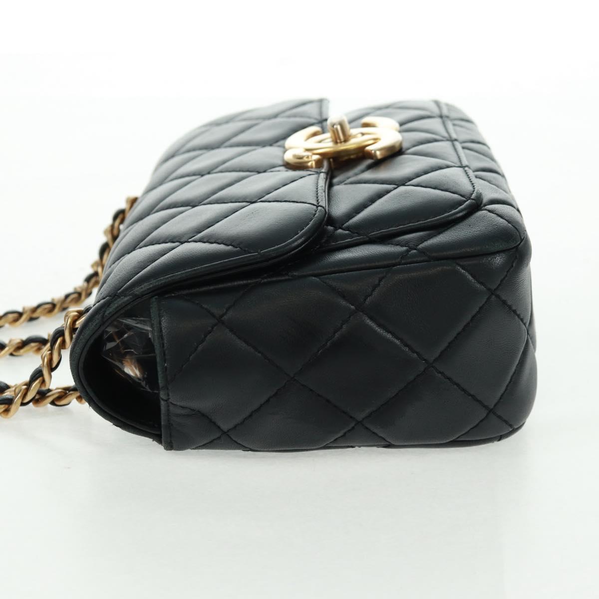 CHANEL Matelasse Chain Shoulder Bag Lamb Skin Black Gold CC Auth 159919SAM