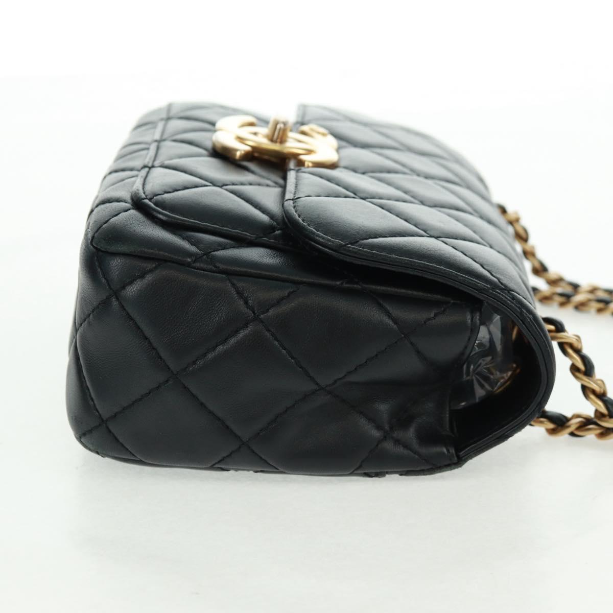 CHANEL Matelasse Chain Shoulder Bag Lamb Skin Black Gold CC Auth 159919SAM