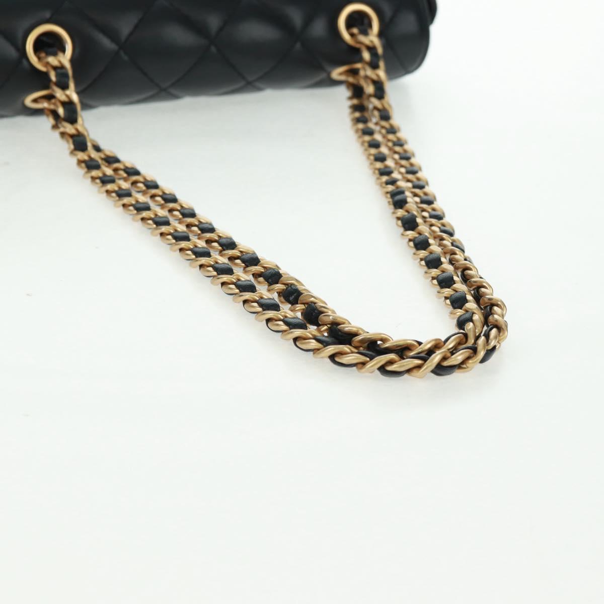 CHANEL Matelasse Chain Shoulder Bag Lamb Skin Black Gold CC Auth 159919SAM
