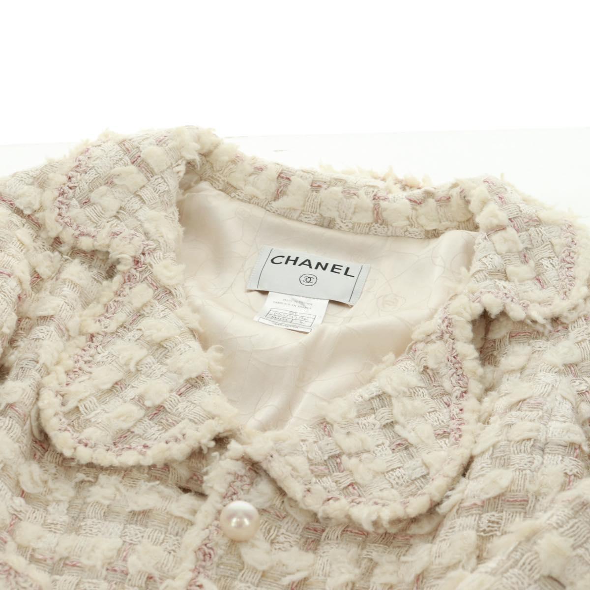 CHANEL Jacket Skirt Setup Tweed White CC Auth 159923V