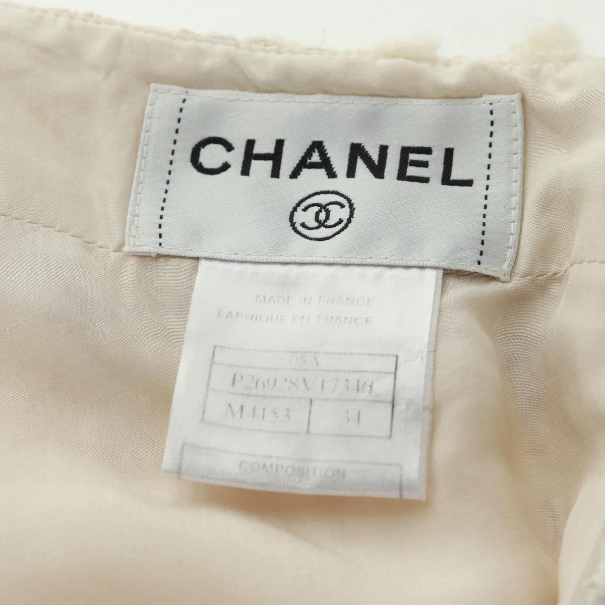 CHANEL Jacket Skirt Setup Tweed White CC Auth 159923V