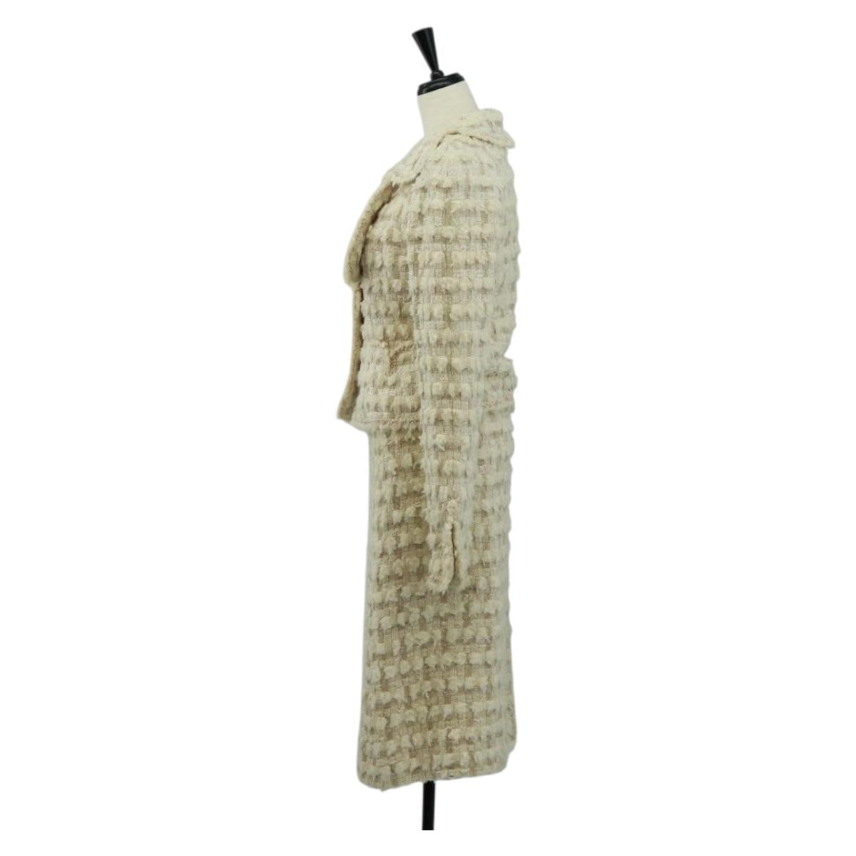 CHANEL Jacket Skirt Setup Tweed White CC Auth 159923V