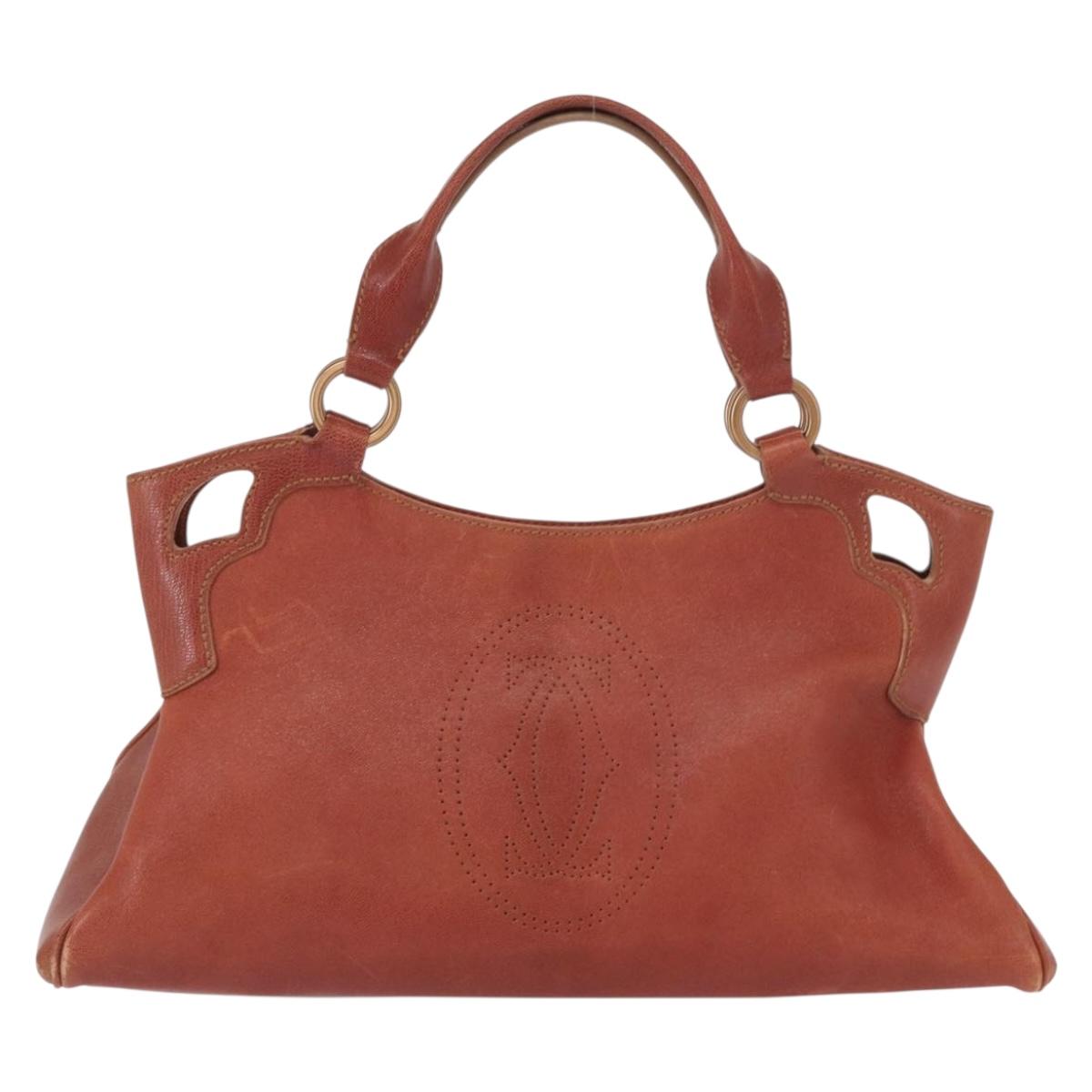 CARTIER Marcello Hand Bag Leather Brown Auth 159935