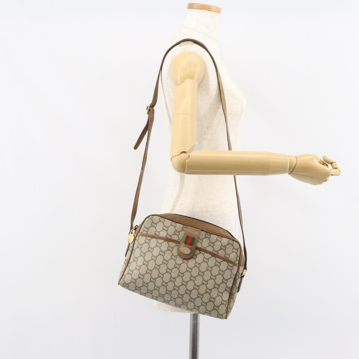 GUCCI GG Plus Supreme Web Sherry Line Shoulder Bag PVC Beige Gold Auth 159949