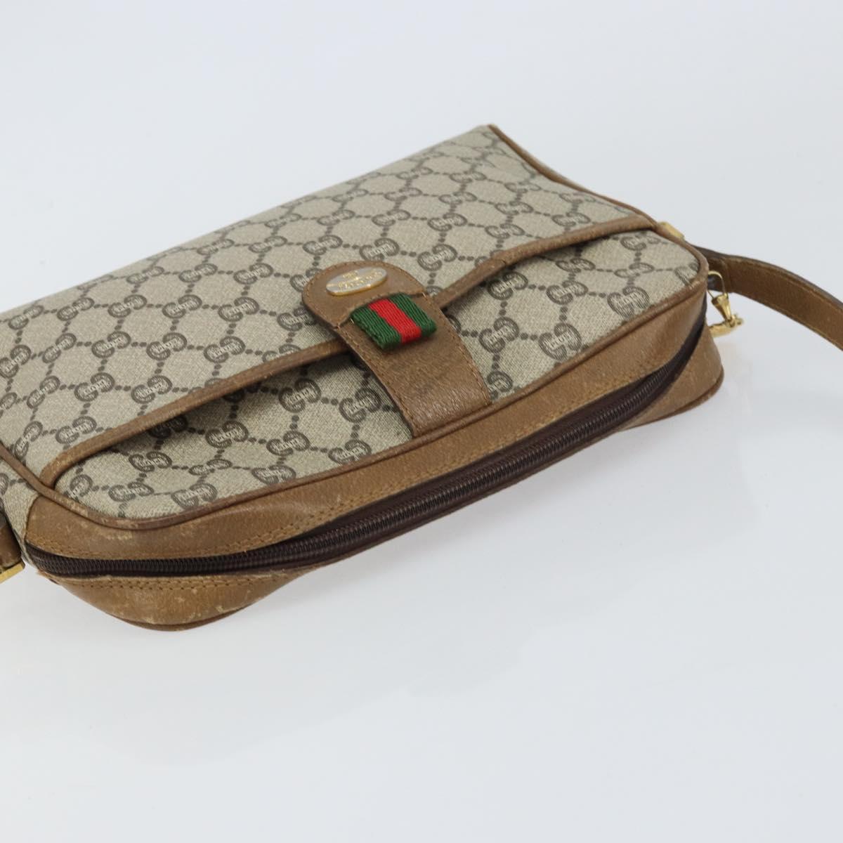 GUCCI GG Plus Supreme Web Sherry Line Shoulder Bag PVC Beige Gold Auth 159949