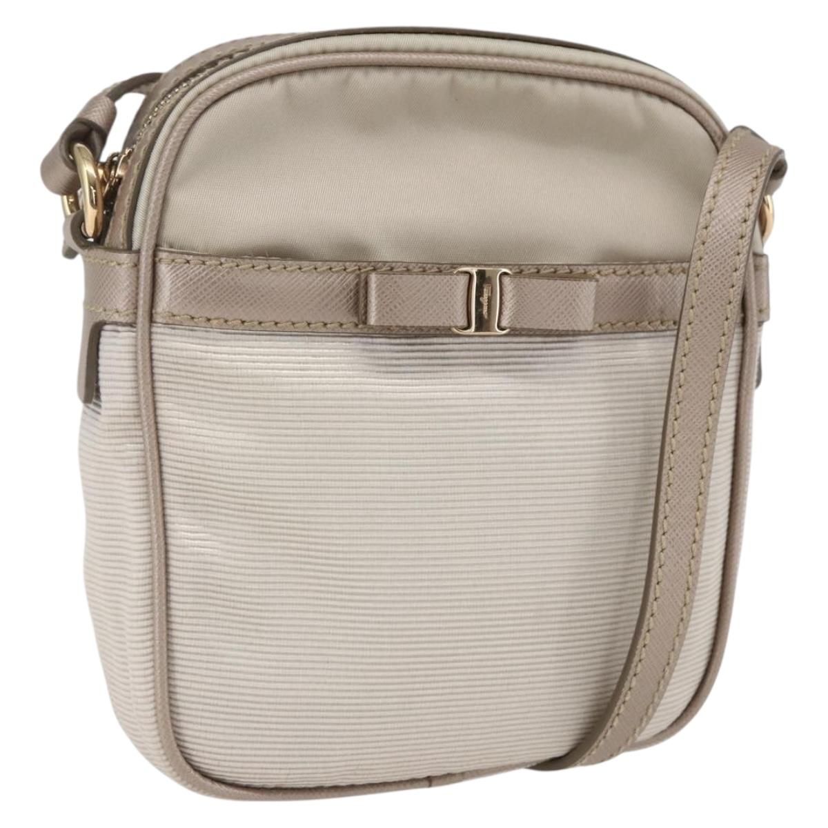 Salvatore Ferragamo Vala Shoulder Bag Nylon Beige Gold Auth 159964