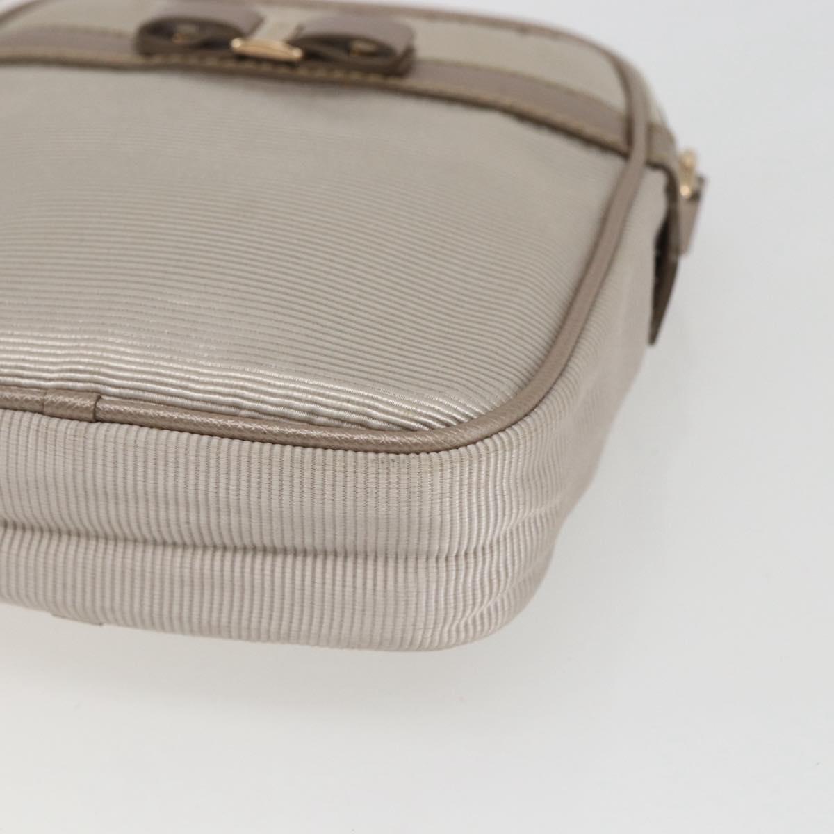 Salvatore Ferragamo Vala Shoulder Bag Nylon Beige Gold Auth 159964