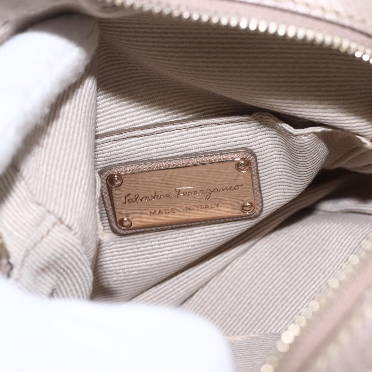 Salvatore Ferragamo Vala Shoulder Bag Nylon Beige Gold Auth 159964