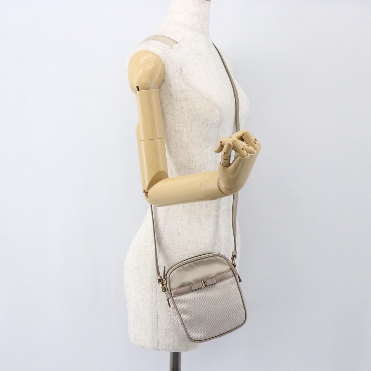Salvatore Ferragamo Vala Shoulder Bag Nylon Beige Gold Auth 159964