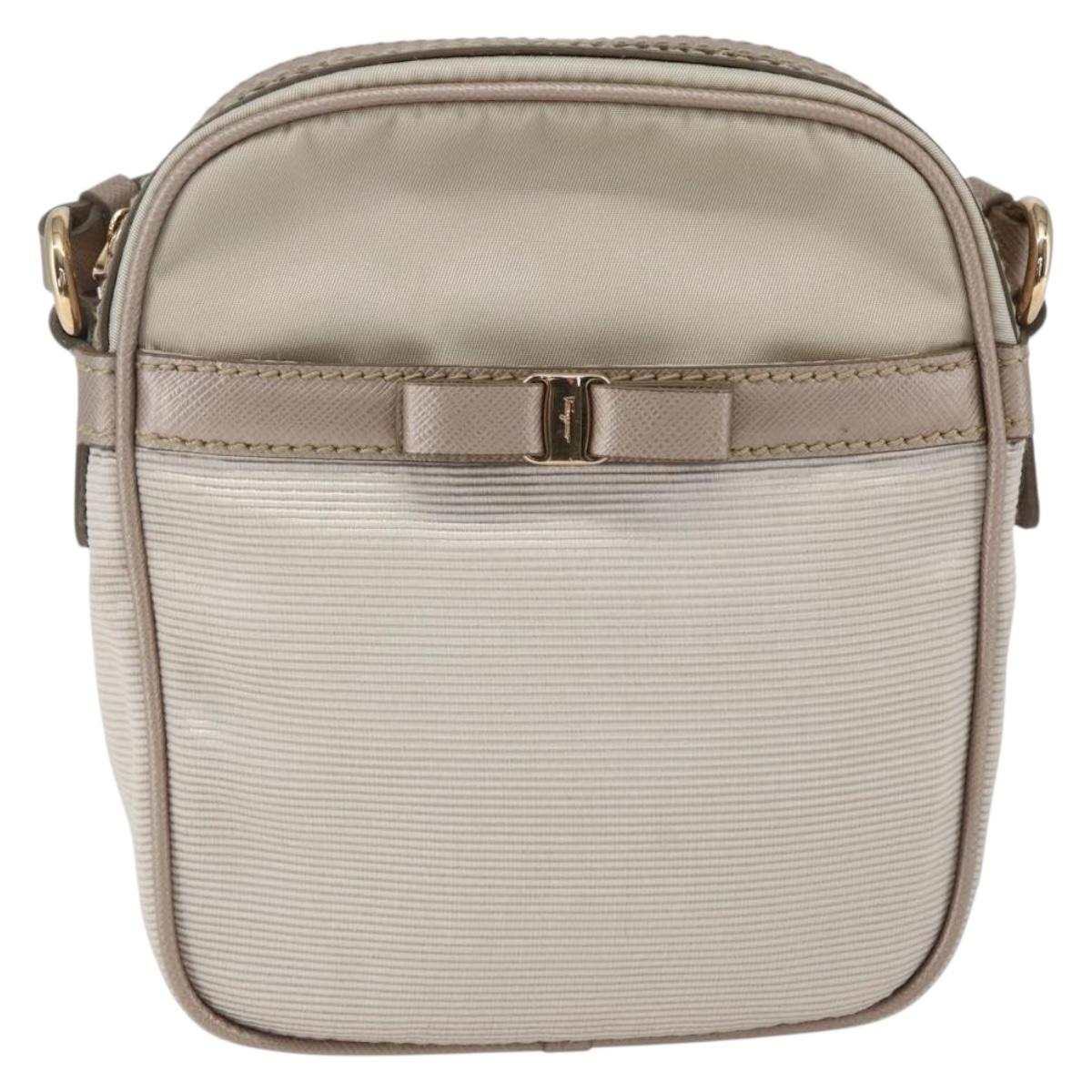 Salvatore Ferragamo Vala Shoulder Bag Nylon Beige Gold Auth 159964
