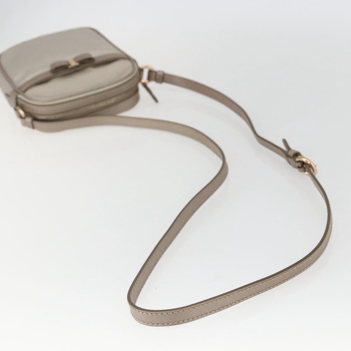 Salvatore Ferragamo Vala Shoulder Bag Nylon Beige Gold Auth 159964