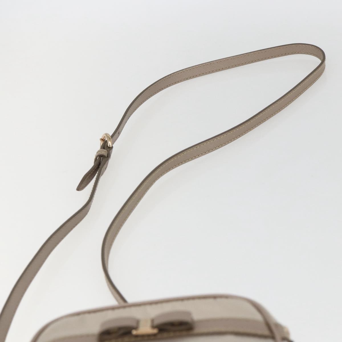 Salvatore Ferragamo Vala Shoulder Bag Nylon Beige Gold Auth 159964