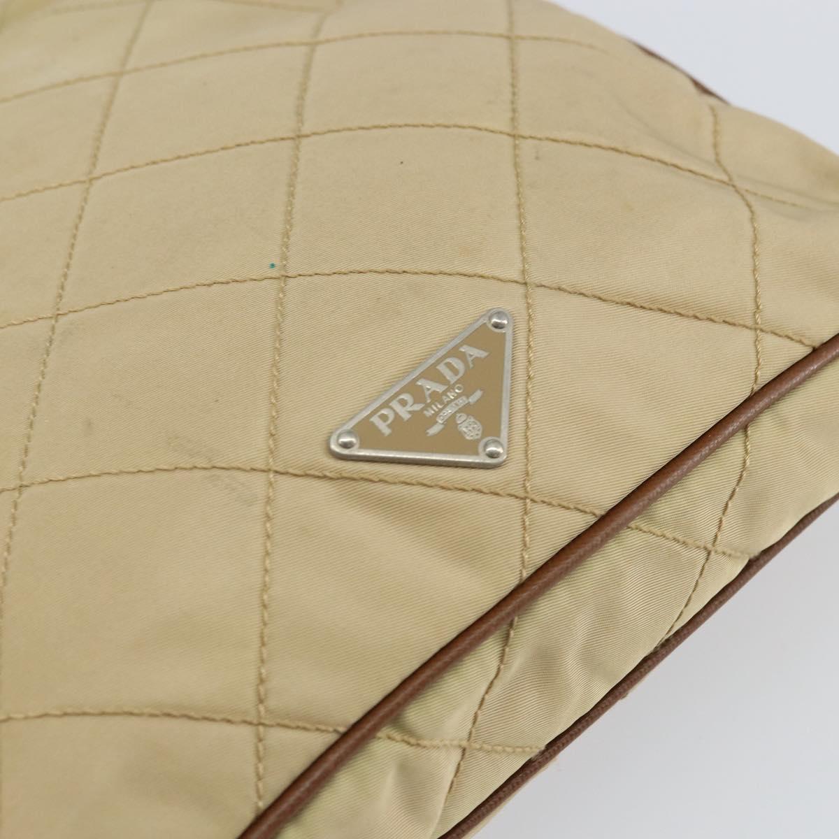 PRADA Quilted Shoulder Bag Nylon Beige Silver Auth 159966