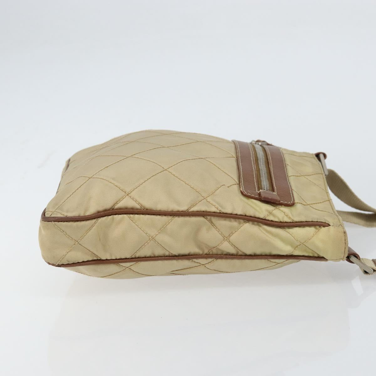 PRADA Quilted Shoulder Bag Nylon Beige Silver Auth 159966