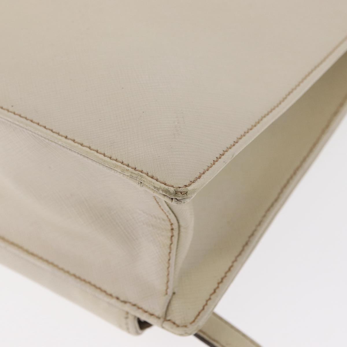 PRADA Hand Bag Safiano leather White Silver Auth 159983