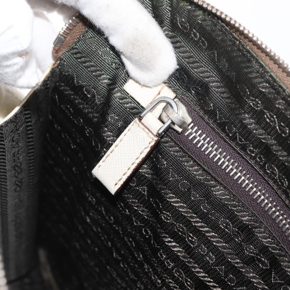 PRADA Hand Bag Safiano leather White Silver Auth 159983