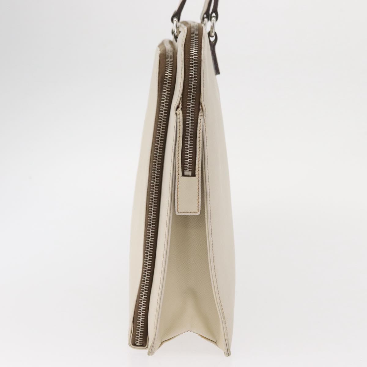 PRADA Hand Bag Safiano leather White Silver Auth 159983