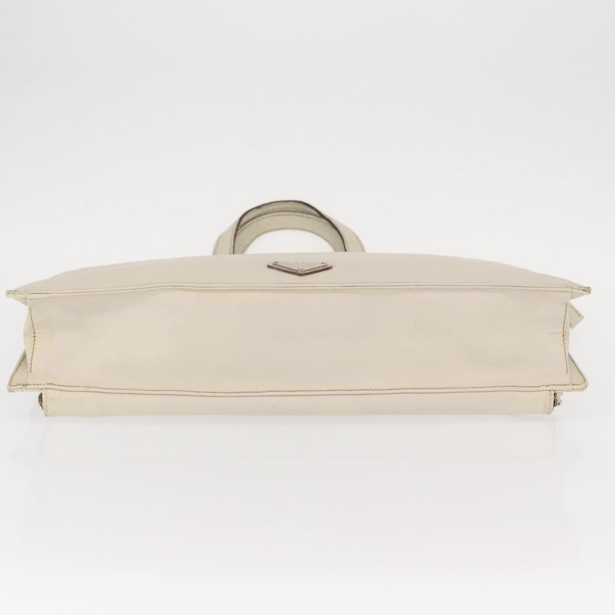 PRADA Hand Bag Safiano leather White Silver Auth 159983