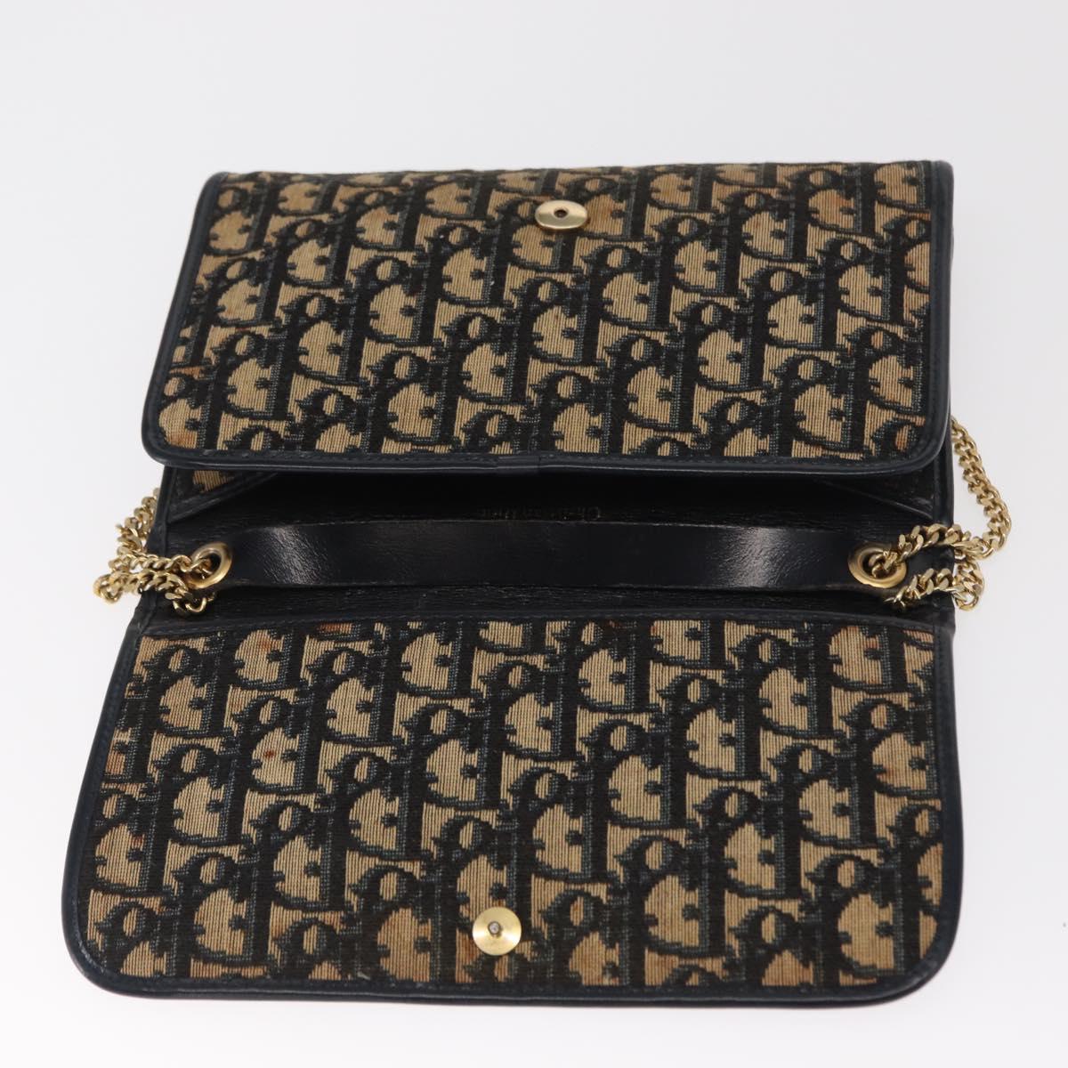 Christian Dior Trotter Canvas Chain Shoulder Bag Navy Gold Auth 159985