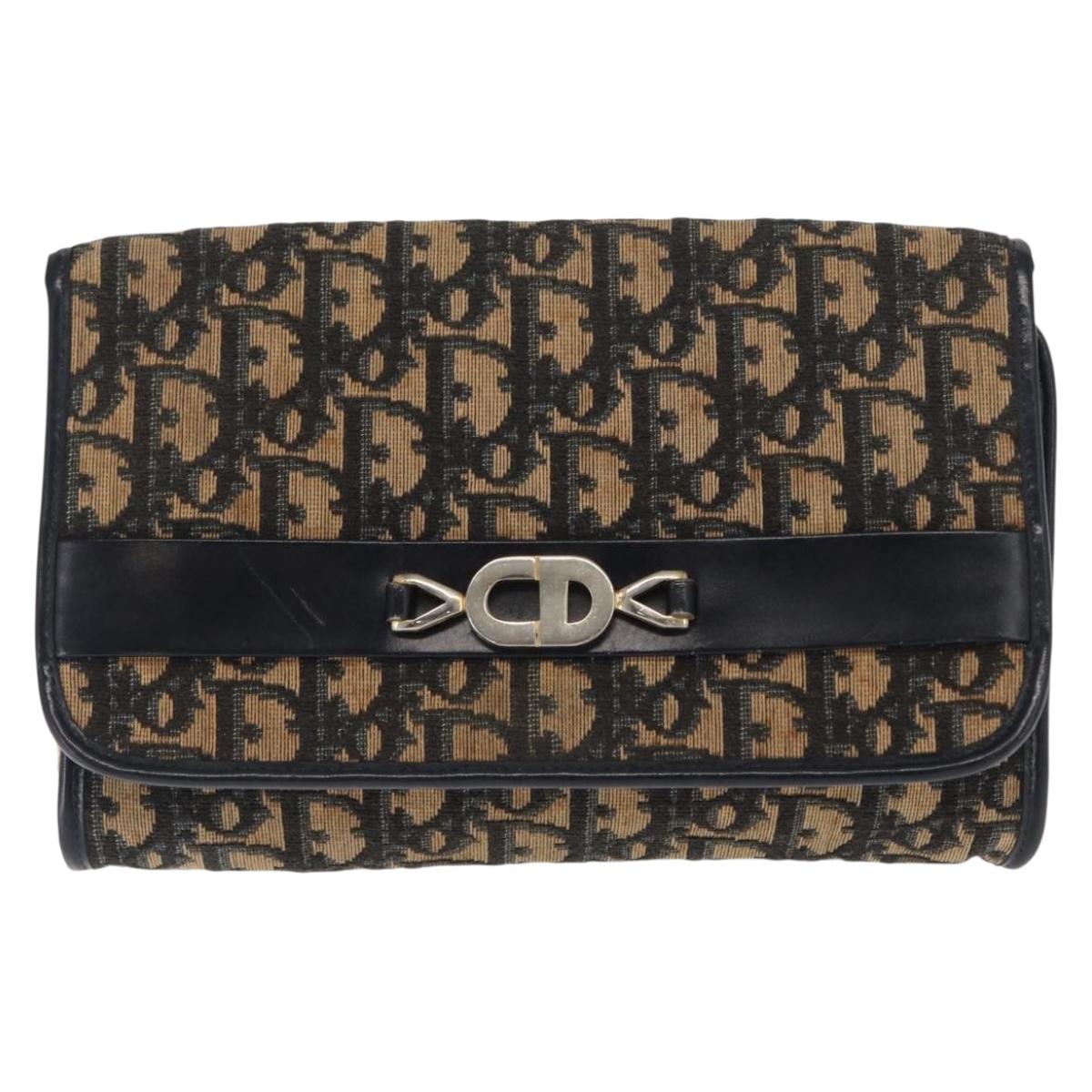 Christian Dior Trotter Canvas Chain Shoulder Bag Navy Gold Auth 159985