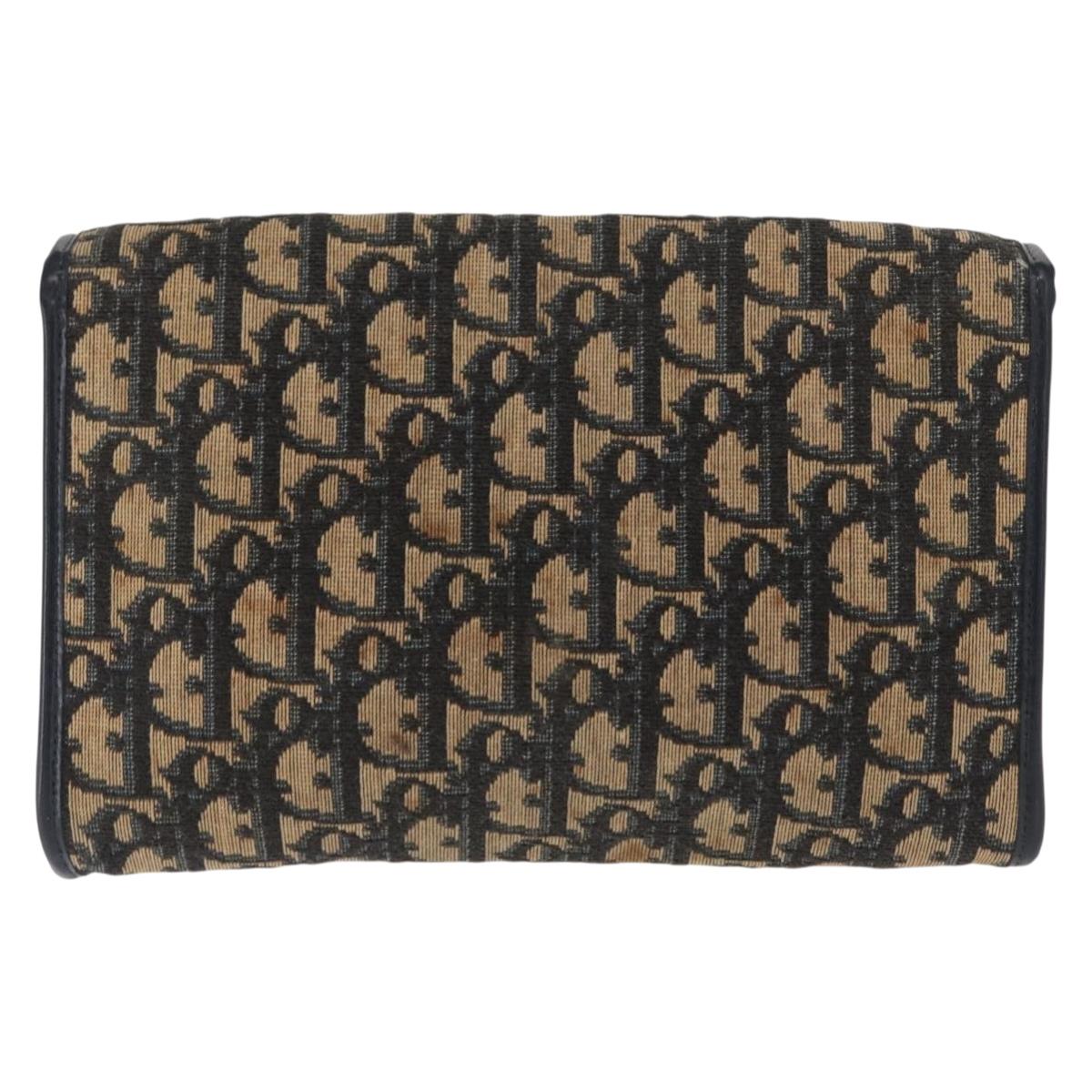 Christian Dior Trotter Canvas Chain Shoulder Bag Navy Gold Auth 159985