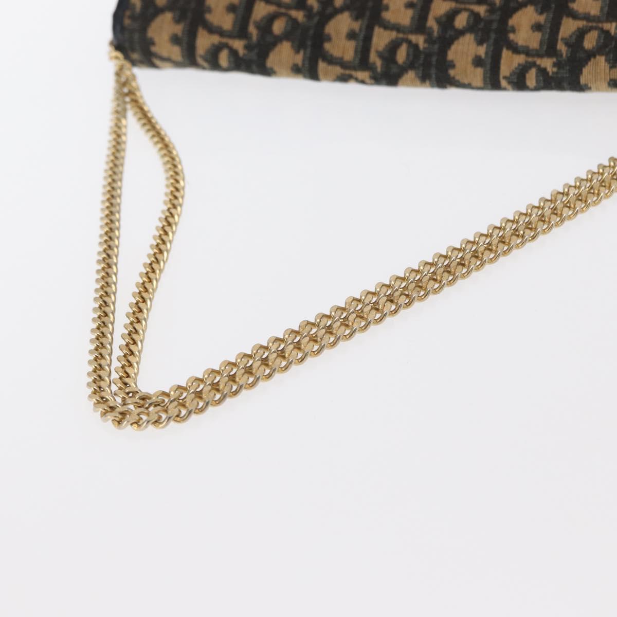 Christian Dior Trotter Canvas Chain Shoulder Bag Navy Gold Auth 159985