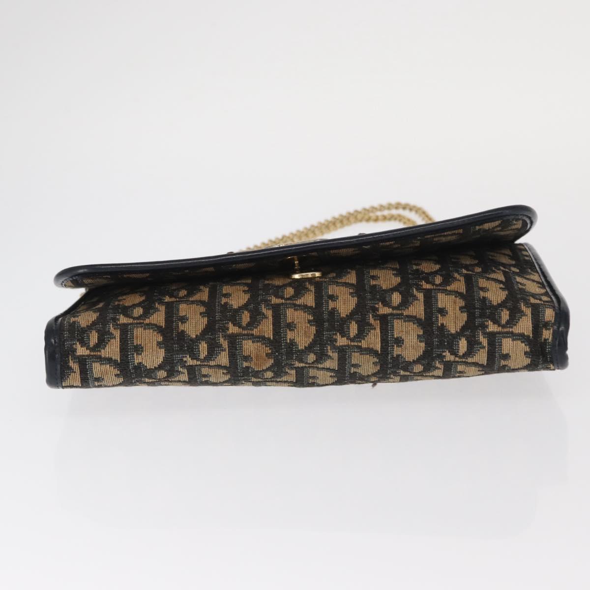 Christian Dior Trotter Canvas Chain Shoulder Bag Navy Gold Auth 159985
