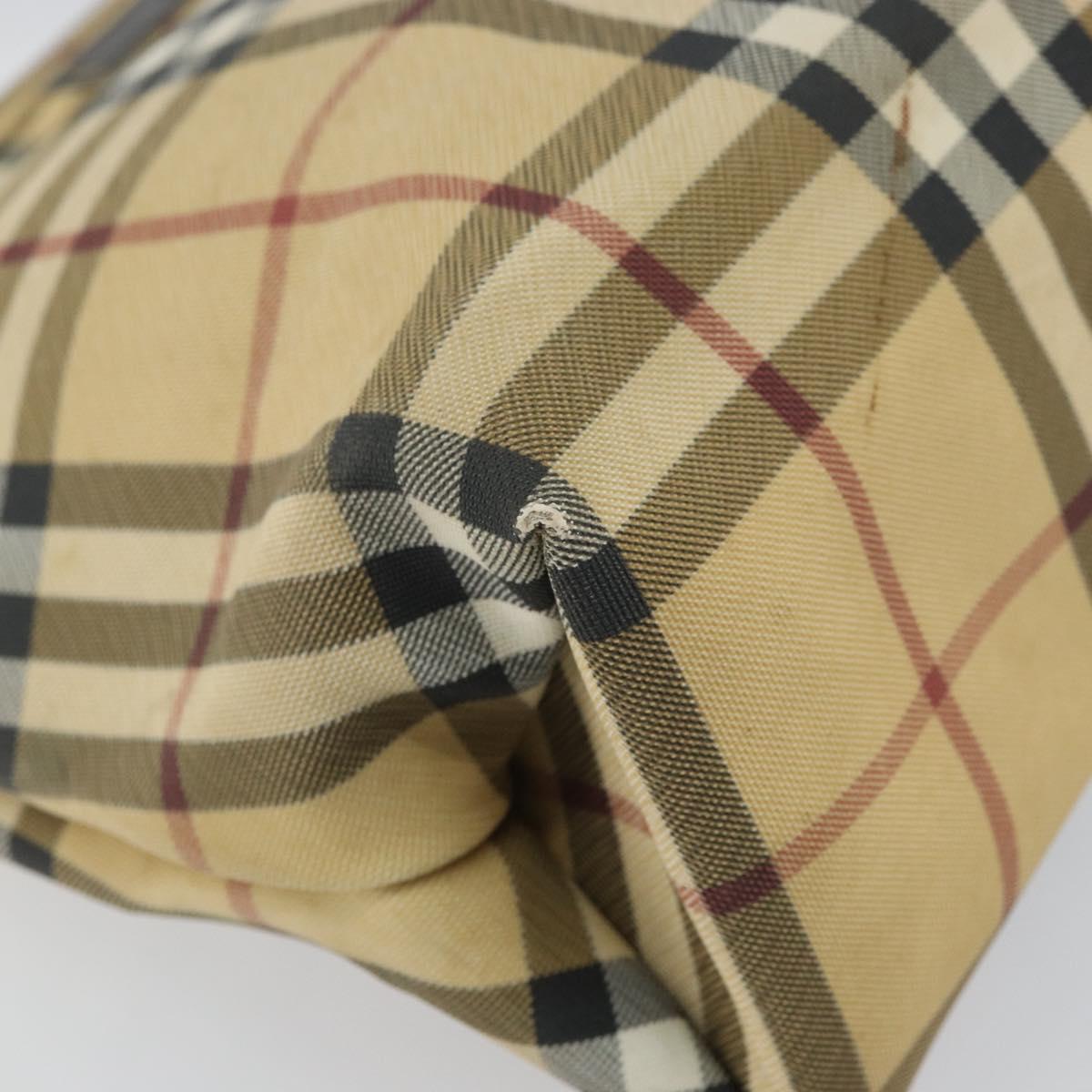 BURBERRY Nova Check Hand Bag PVC Beige Gold Auth 159987