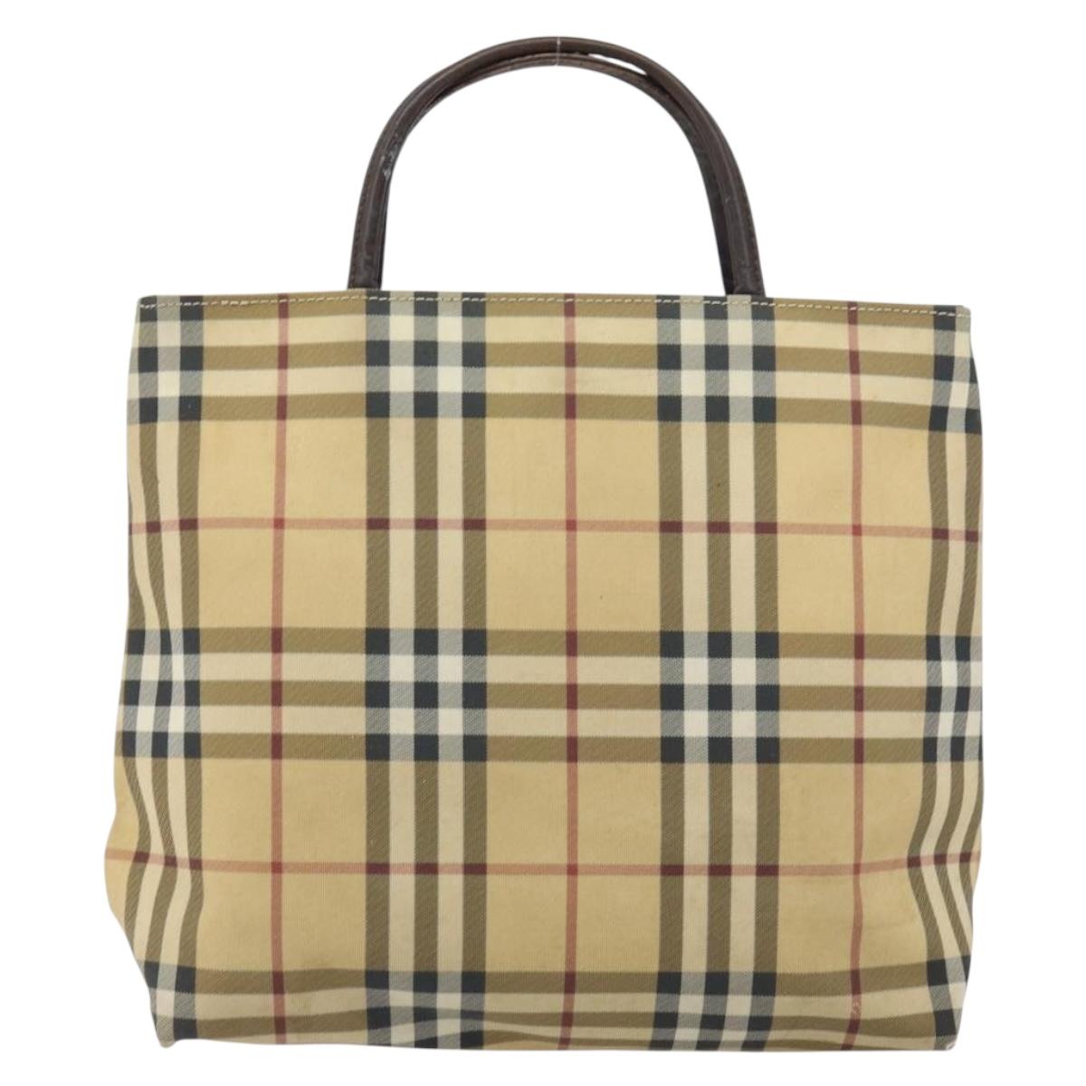 BURBERRY Nova Check Hand Bag PVC Beige Gold Auth 159987