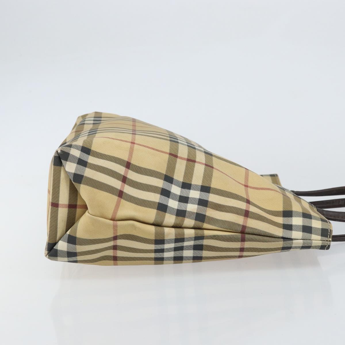BURBERRY Nova Check Hand Bag PVC Beige Gold Auth 159987