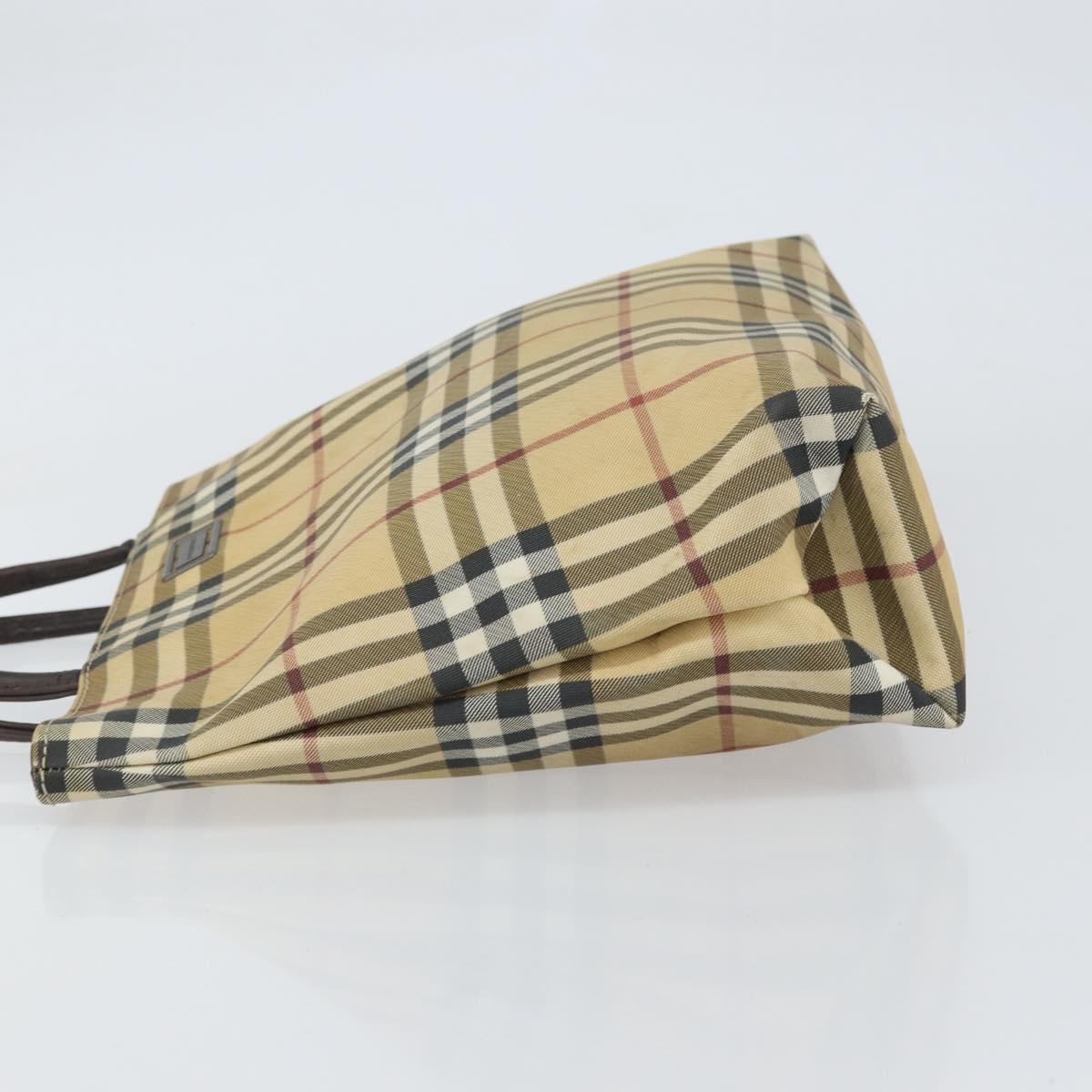 BURBERRY Nova Check Hand Bag PVC Beige Gold Auth 159987