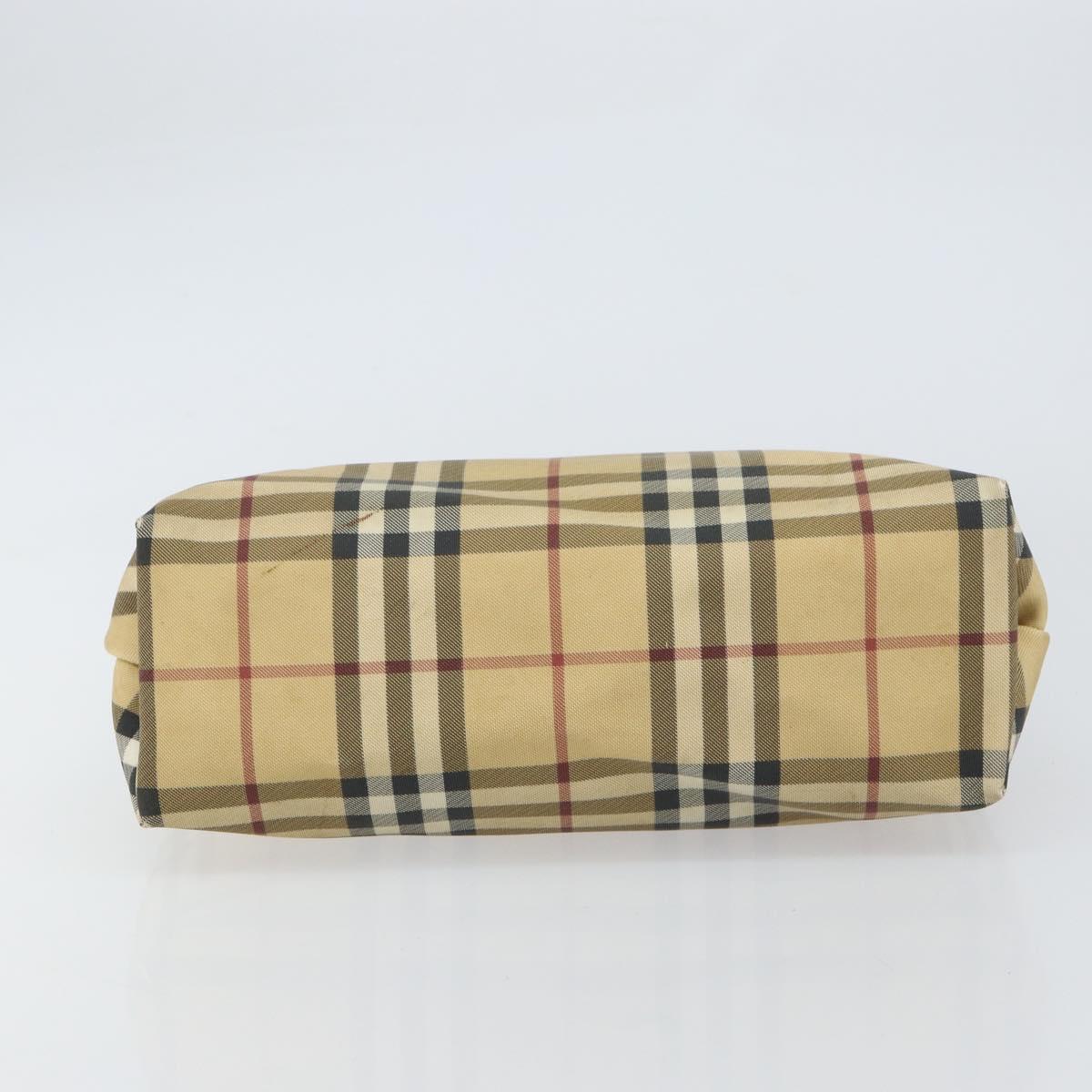 BURBERRY Nova Check Hand Bag PVC Beige Gold Auth 159987