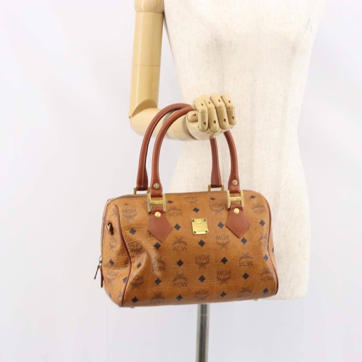 MCM Vicetos Logogram Hand Bag PVC Leather Brown Gold Auth 159989