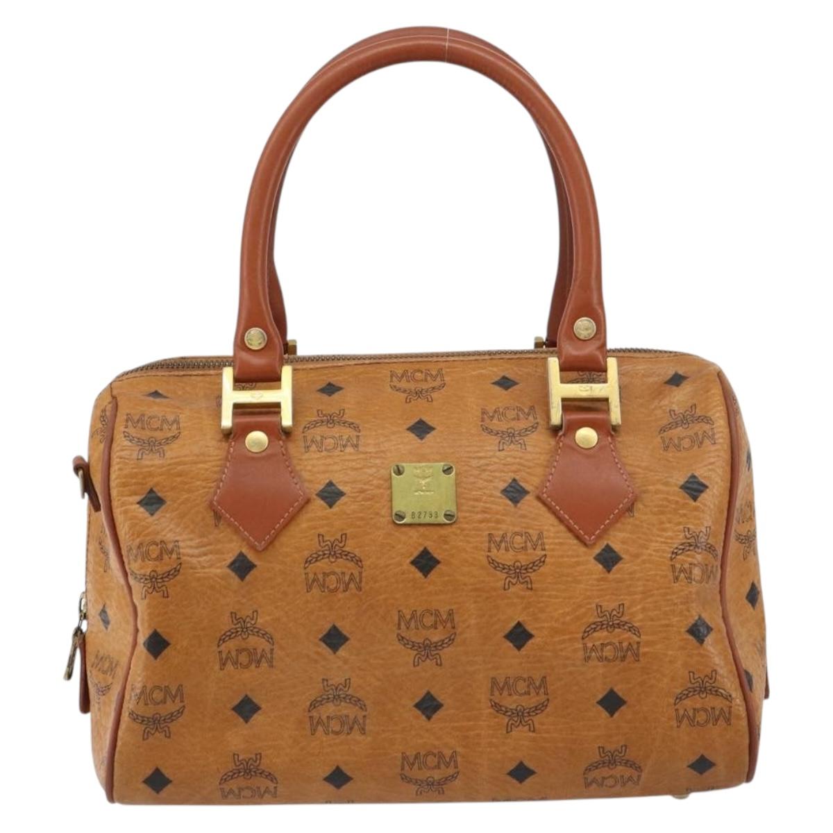 MCM Vicetos Logogram Hand Bag PVC Leather Brown Gold Auth 159989