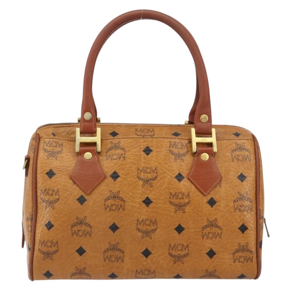 MCM Vicetos Logogram Hand Bag PVC Leather Brown Gold Auth 159989