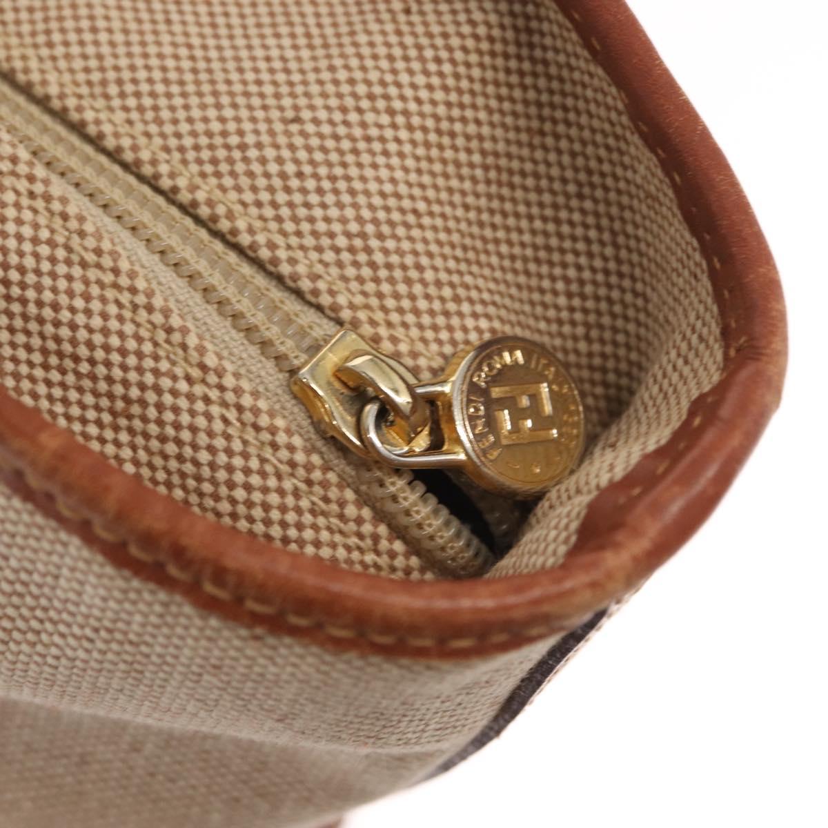 FENDI Tote Bag Canvas Beige Gold Auth 159993