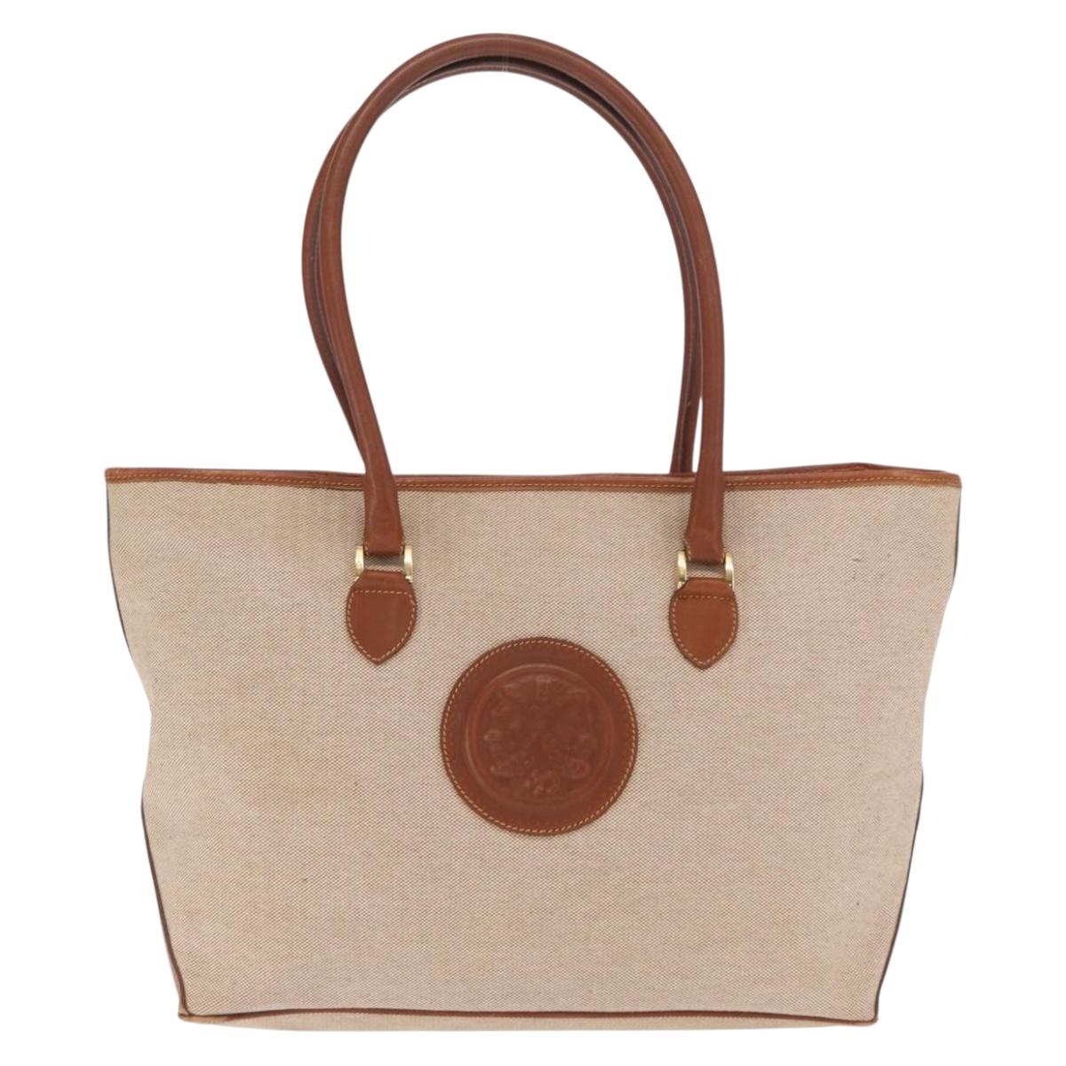 FENDI Tote Bag Canvas Beige Gold Auth 159993