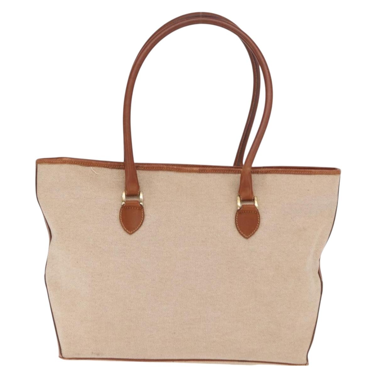 FENDI Tote Bag Canvas Beige Gold Auth 159993