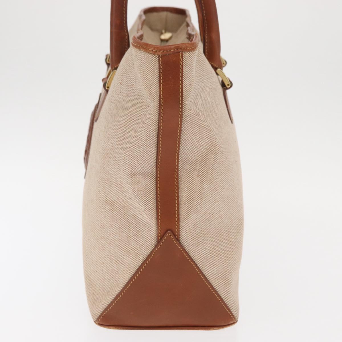 FENDI Tote Bag Canvas Beige Gold Auth 159993